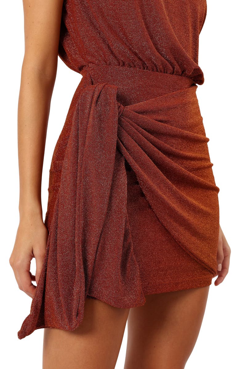 Petal & Pup Santiago One-Shoulder Shimmer Knit Minidress, Alternate, color, Bronze