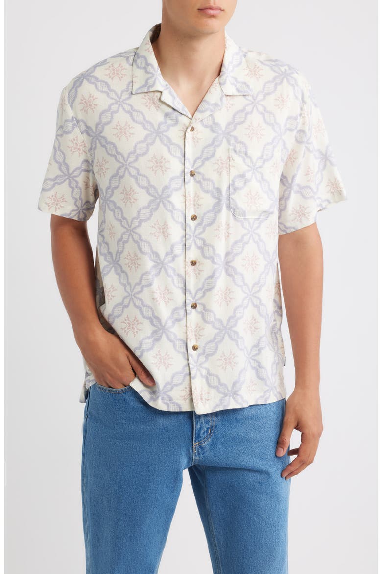Bunker Slub Print Camp Shirt, Main, color, OFF WHITE/ BLUE TILE