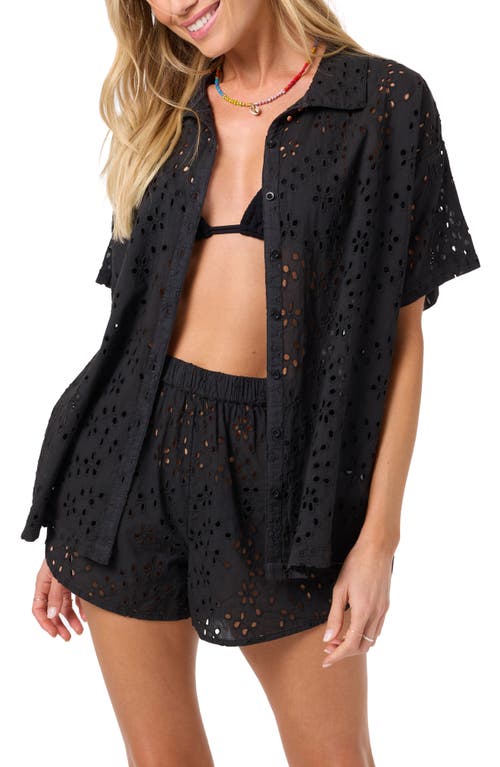 O'neill Jenna Cotton Eyelet Cover-up Shirt In Black