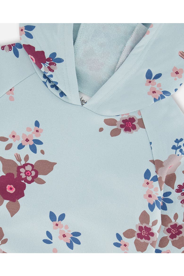Girl's Fleece Hoodie Light Blue Printed Big Flowers, Alternate, color, Big Flowers On Blue