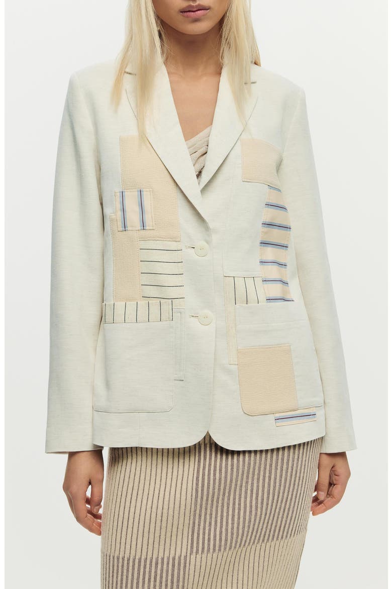 Patchwork Blazer, Main, color, OFF WHITE