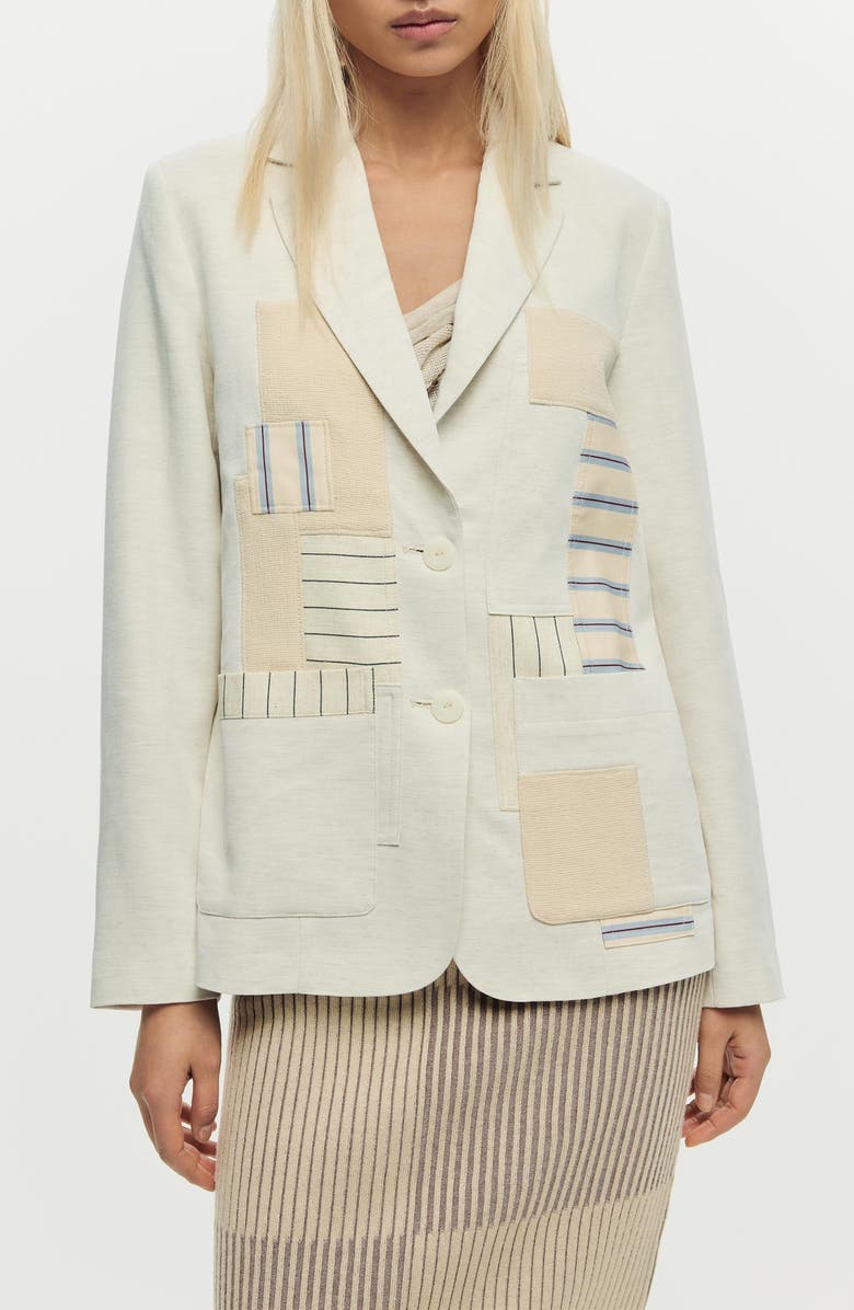 Desigual Patchwork Blazer, Main, color, Off White