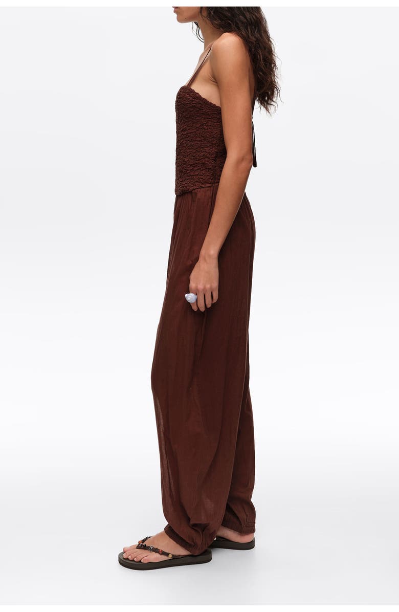 Bimba y Lola Cotton Gathered Balloon Jumpsuit, Alternate, color, Brown