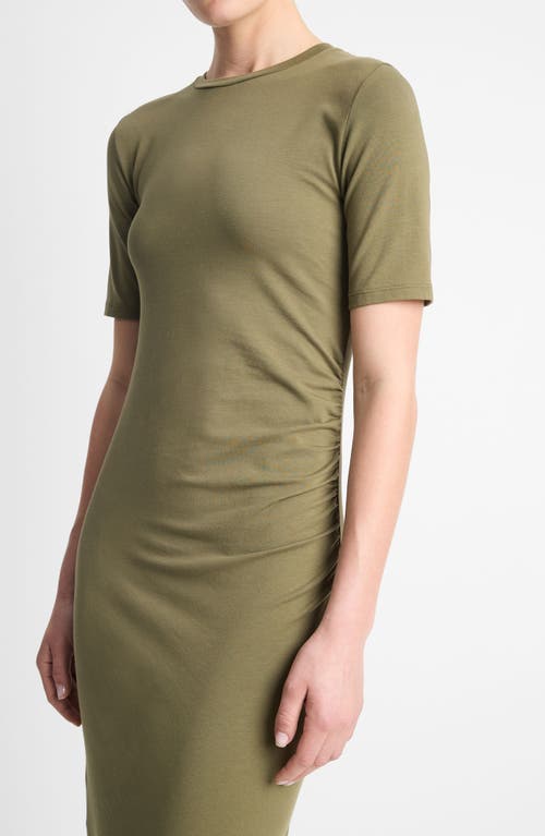 Vince Short Sleeve Midi Dress In Olive Smoke