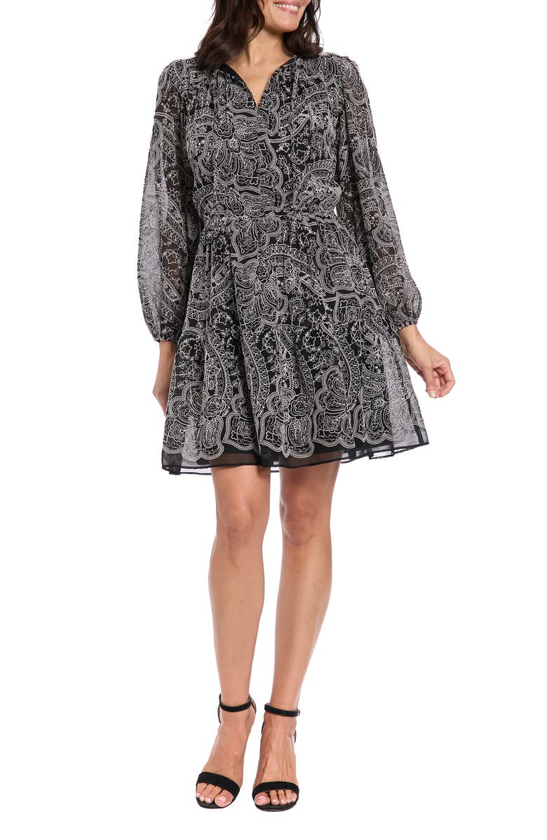 London Times Split Neck Long Sleeve Dress, Main, color, 
