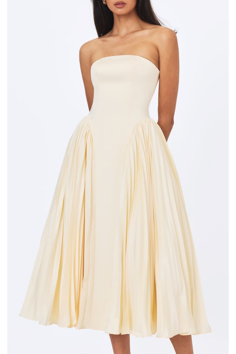 Marnie Pleated Satin Midi Dress, Alternate, color, Butter Yellow