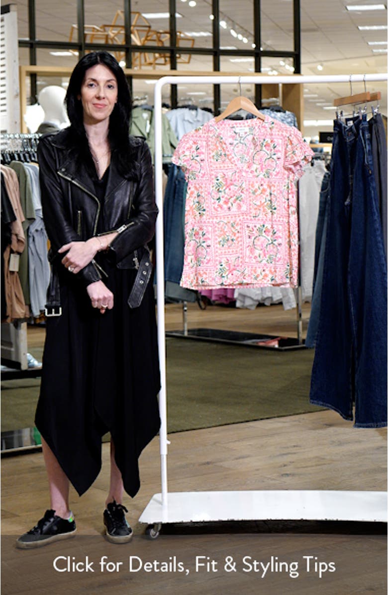 Floral Flutter Sleeve V-Neck Challis Top, sales video thumbnail