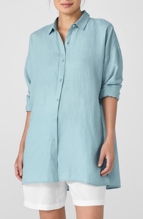Classic Long Organic Linen Button-Up Shirt