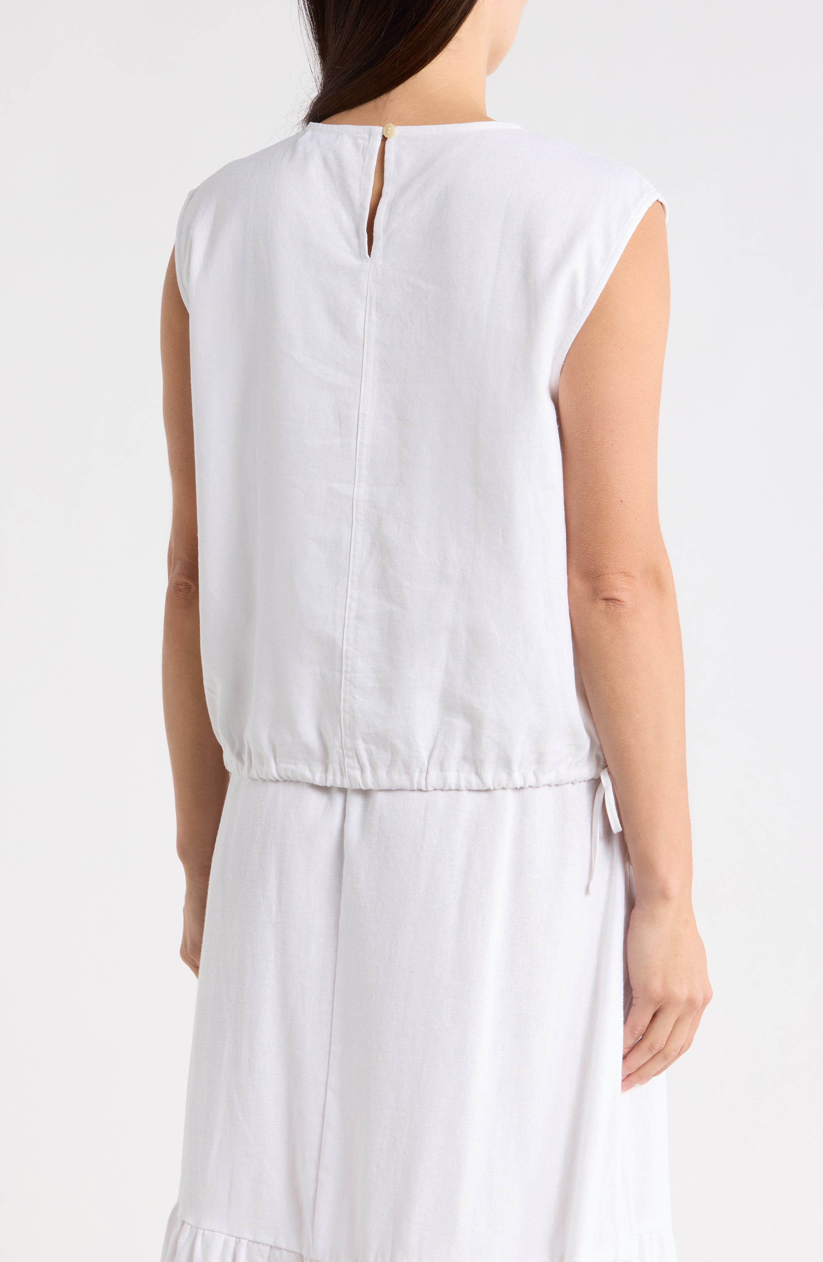 Sleeveless Drawstring Hem Linen Blend Top - image 2