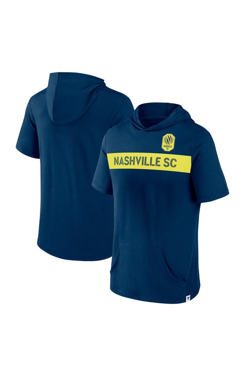 FANATICS Men's Fanatics Branded Navy Nashville SC Bicycle Kick Short Sleeve Pullover Hoodie, Main, color, 