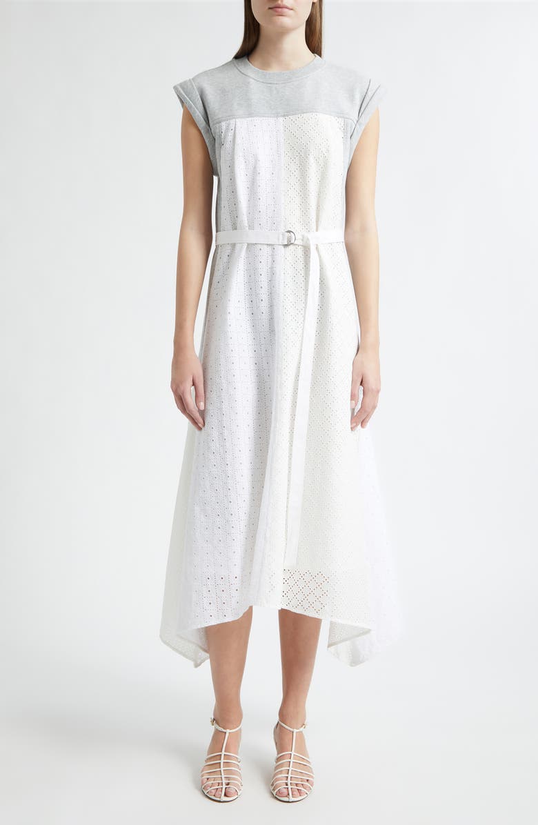 3.1 Phillip Lim Mixed Media Midi Dress, Main, color, Light Grey Melange-White