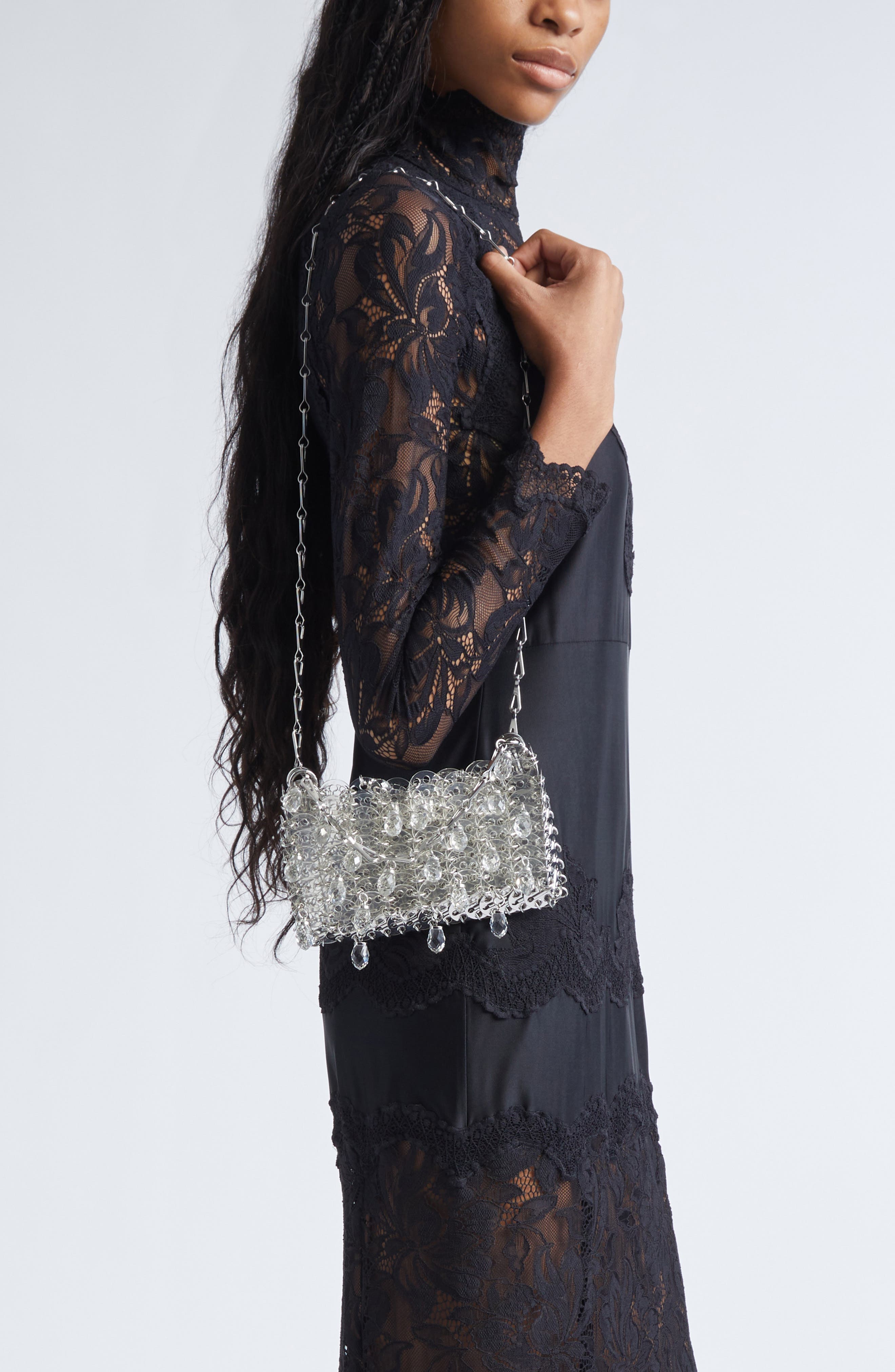 Rabanne Nano 1969 Crystal Embellished Clear Bag, Alternate, color, 