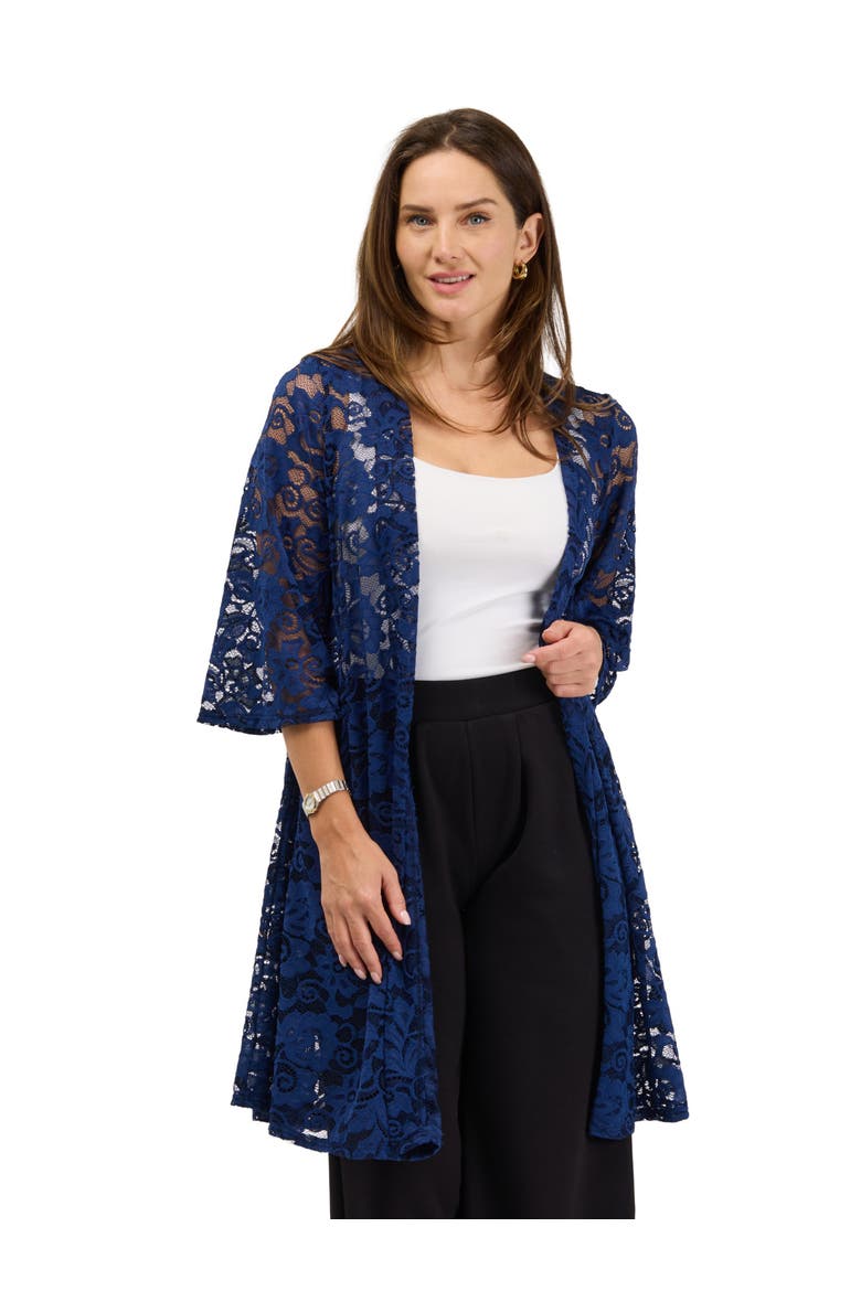 Elevate Womens Lace Open Front Three-quarter Sleeves Jacket, Main, color, Navy