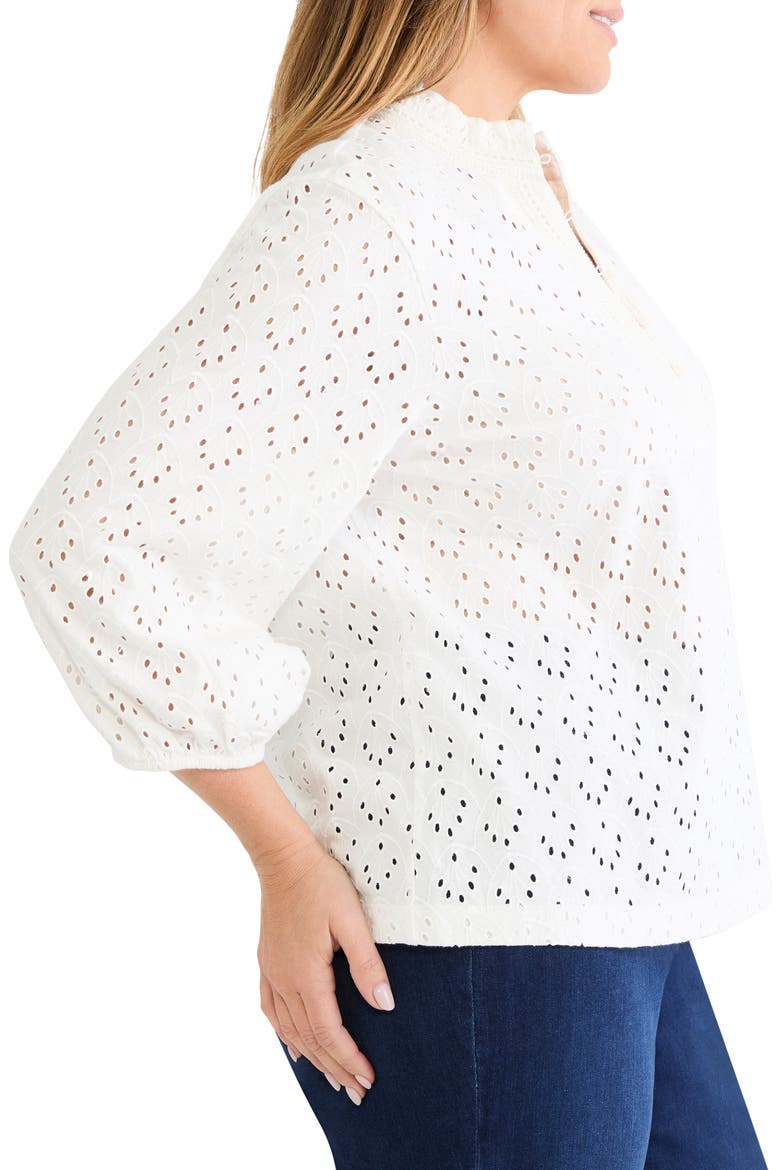 Ruffle Neck Eyelet Top, Alternate, color, PAPER WHITE
