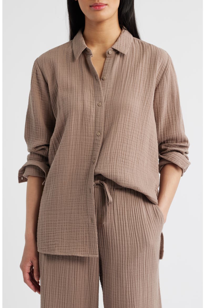 Easy Classic Organic Cotton Button-Up Shirt, Alternate, color, COCOA