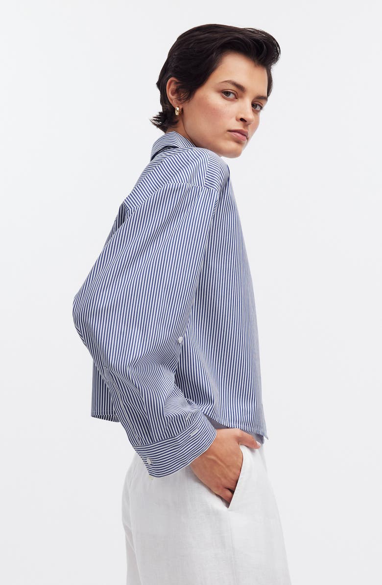 Madewell Striped Poplin Straight Hem Shirt, Alternate, color, Blue And White Even Stripe