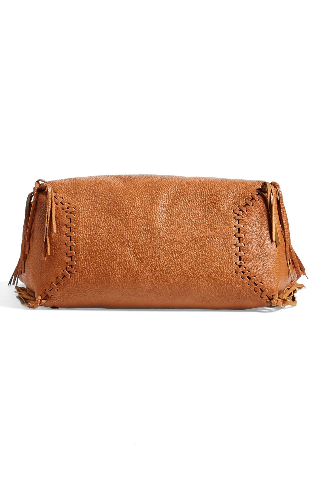 'Crockee' Fringed Leather Tote, Alternate, color, LIGHT CUIR