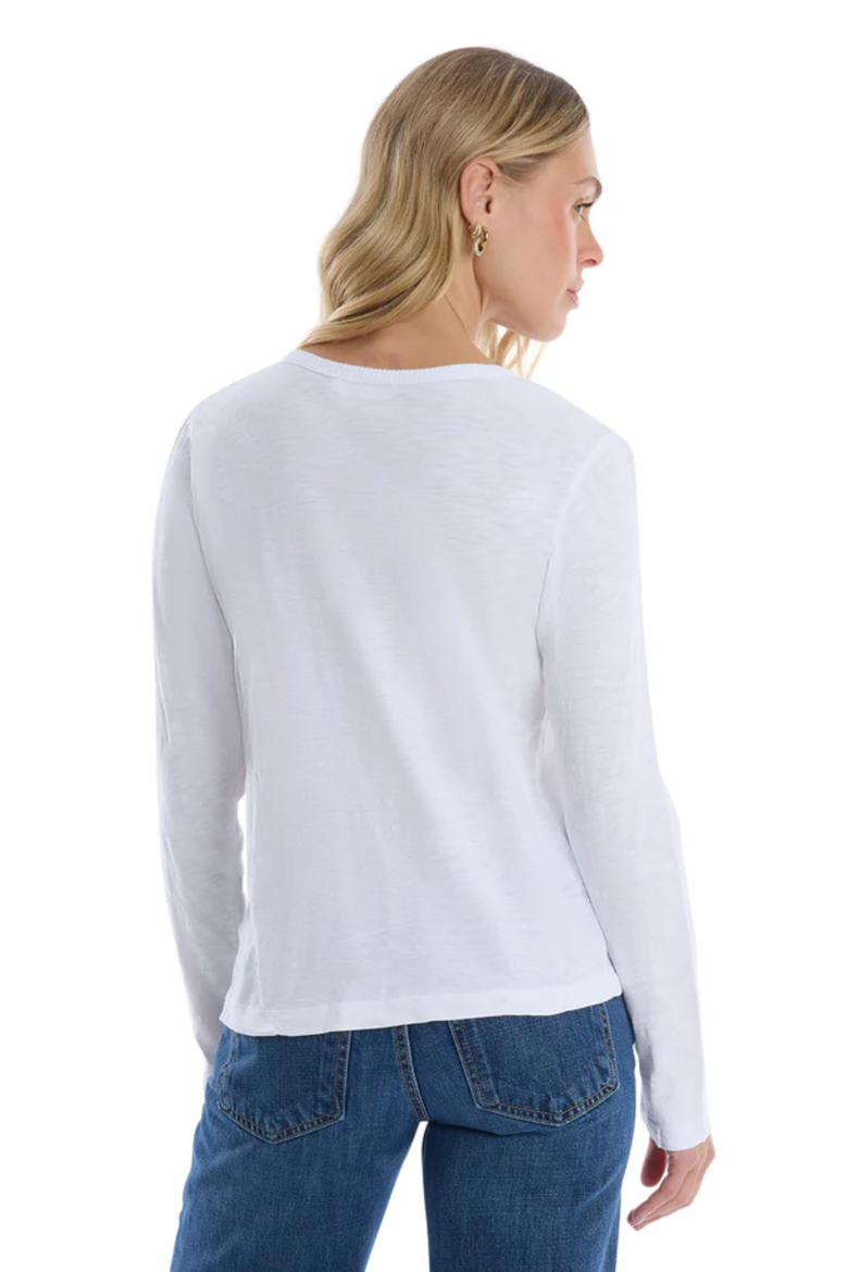 V-Neck Long Sleeve Mixed Media Tee with Lace Inset, Alternate, color, White