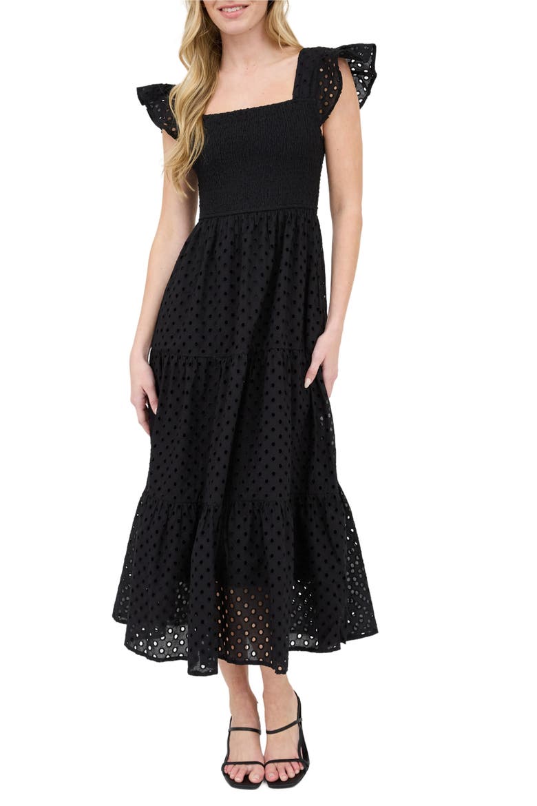 Cotton Eyelet Tiered Maxi Dress, Main, color, BLACK