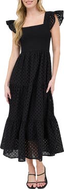 AUGUST SKY Cotton Eyelet Tiered Maxi Dress