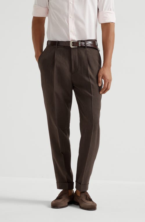 Brunello Cucinelli Linen Trousers In Brown