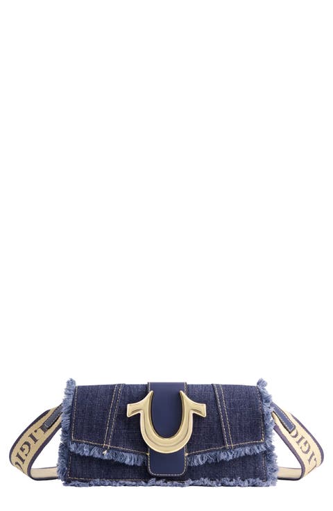 Frayed Denim Flap Crossbody Bag