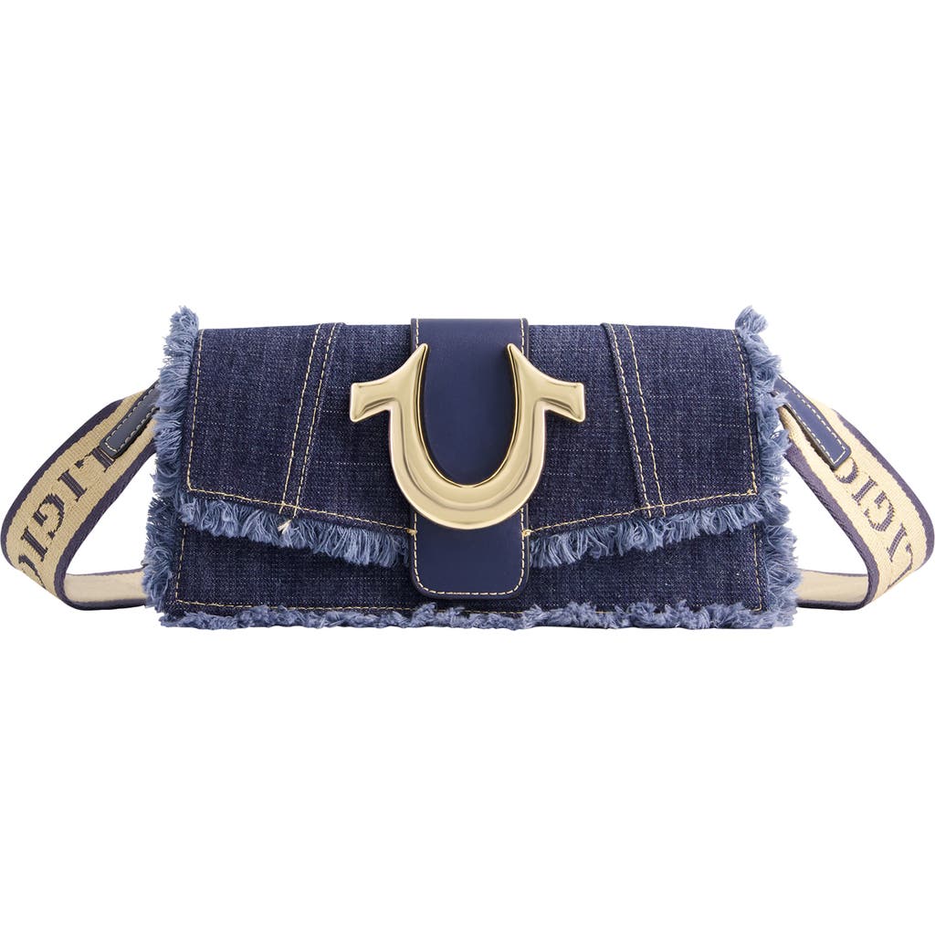 True Religion Frayed Denim Flap Crossbody Bag
