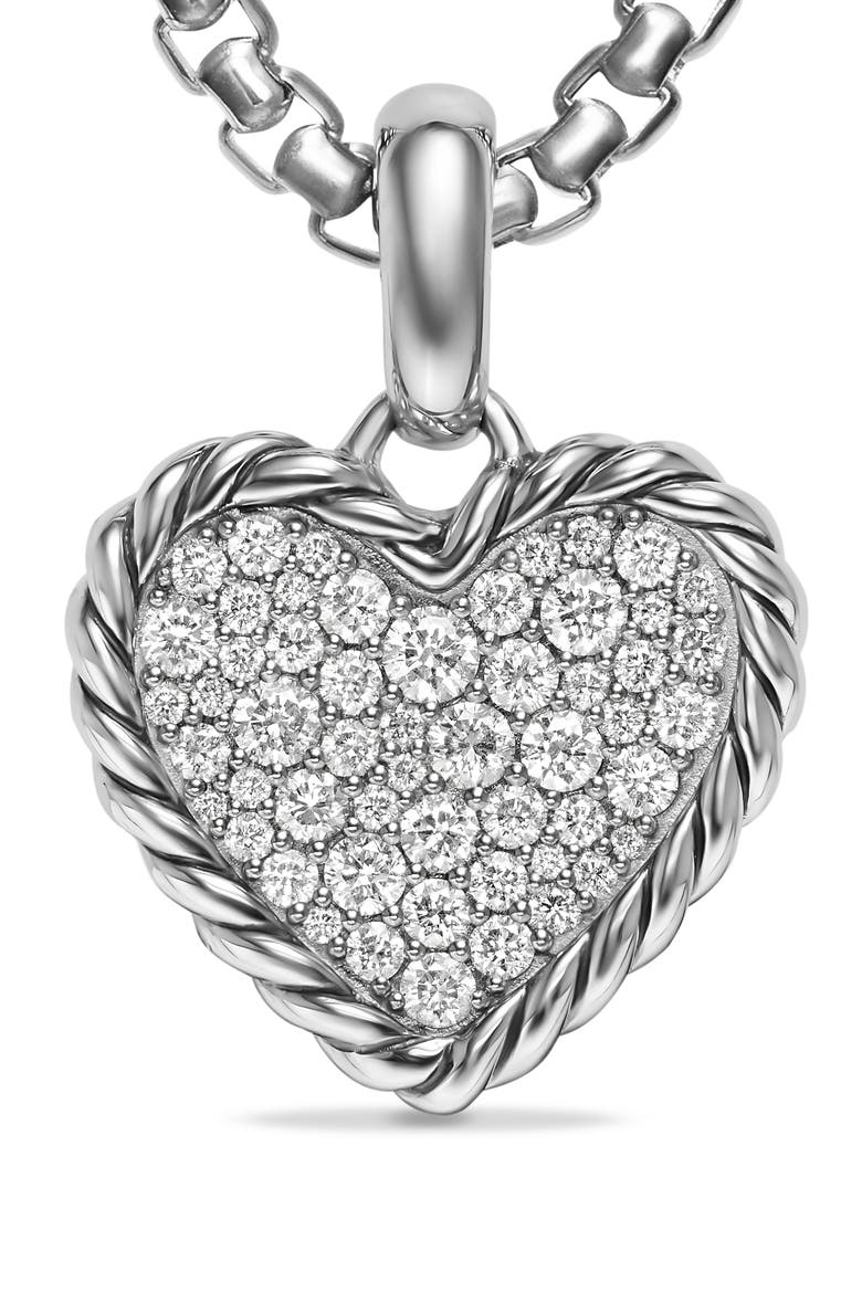 Cable Pavé Heart Amulet in Sterling Silver with Diamonds, Alternate, color, SILVER PAVE