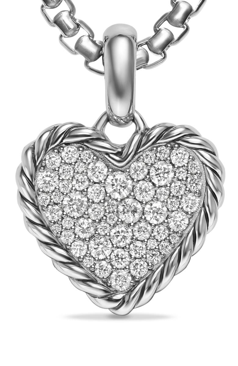 David Yurman Cable Pavé Heart Amulet in Sterling Silver with Diamonds, Alternate, color, Silver Pave