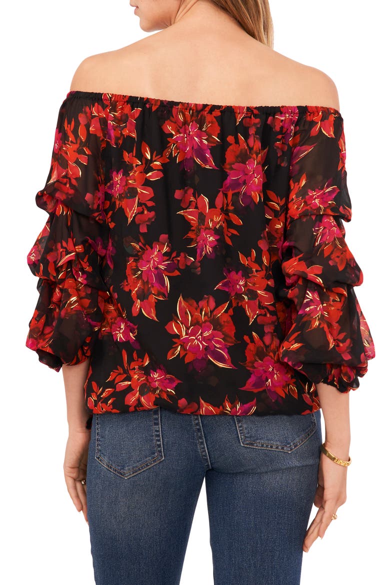 Balloon Sleeve Off the Shoulder Top, Alternate, color, RICH BLACK/ PINK