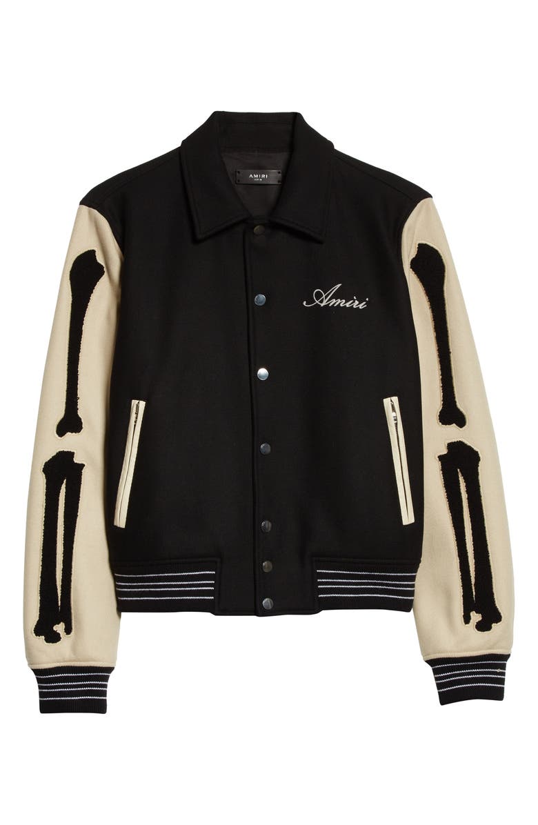 AMIRI Bones Wool Blend Varsity Jacket, Alternate, color, 