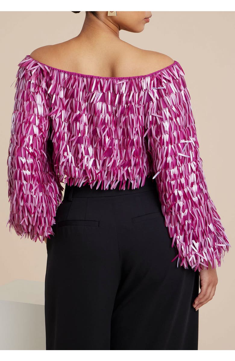 ELOQUII Fringe Sequin Off The Shoulder Top, Alternate, color, 