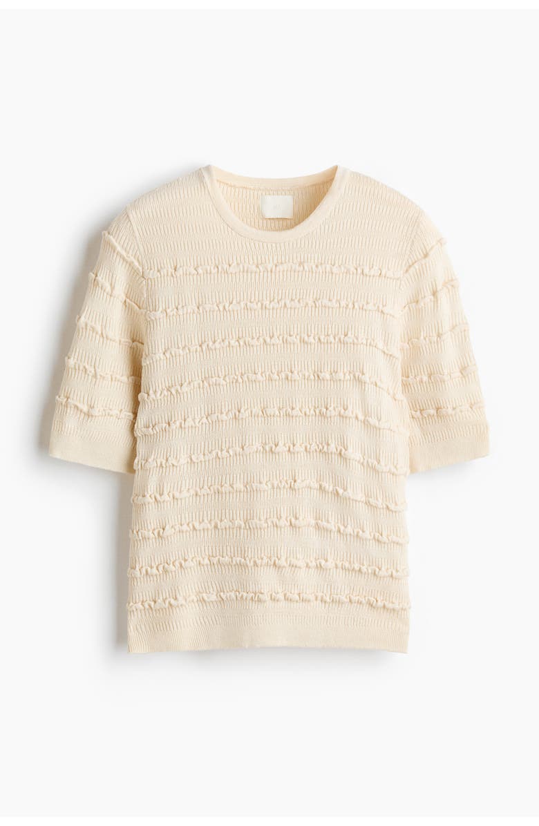 H&M Frill-trimmed Knitted Top, Main, color, Cream