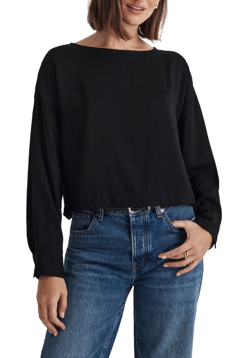 Relaxed Tulip Back Crop Top, Main, color, TRUE BLACK