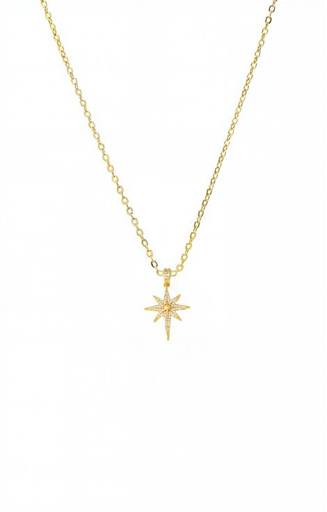 Pave Elongated Starburst Pendant Necklace
