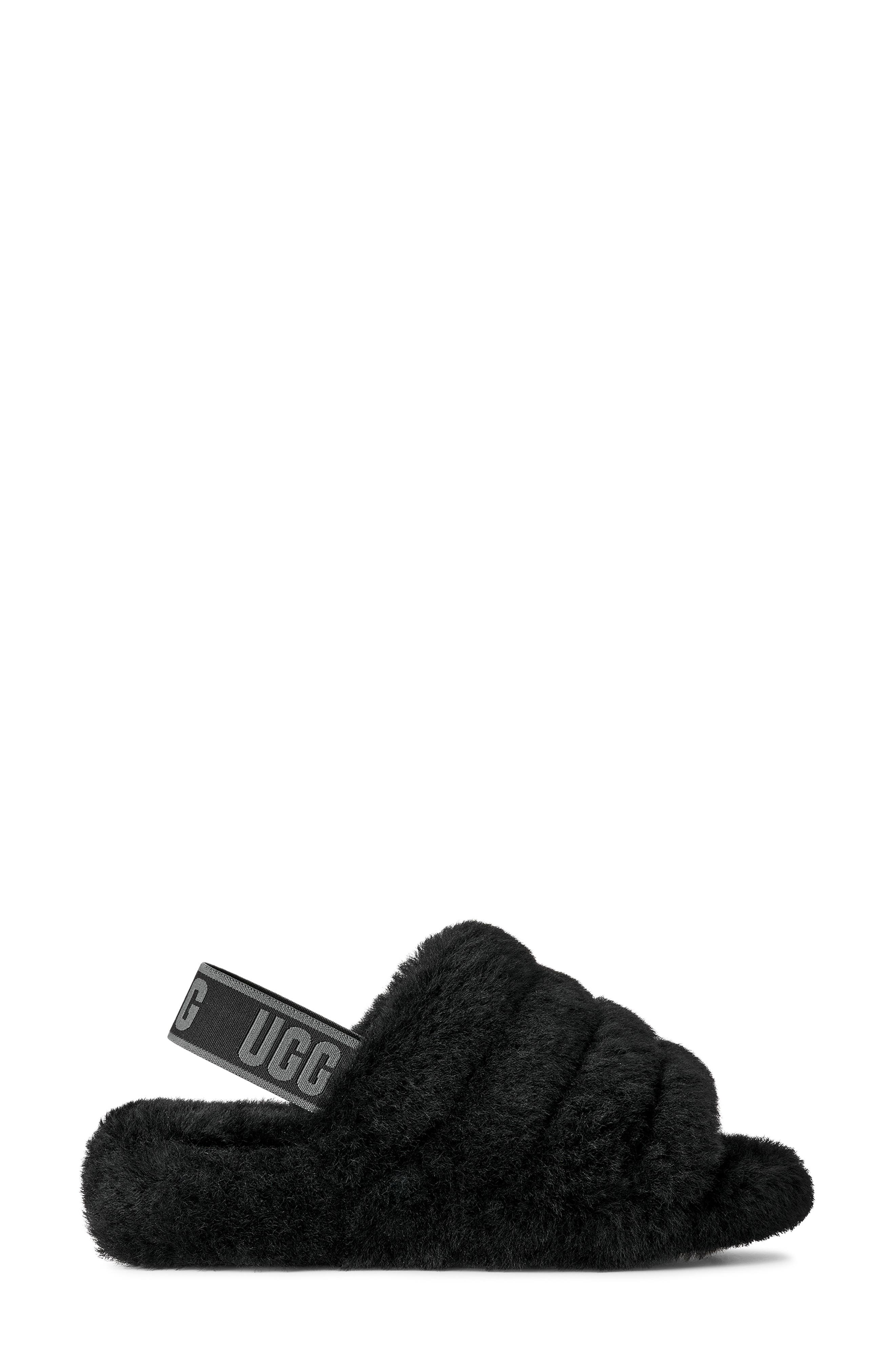 UGG<sup>®</sup> Fluff Yeah Faux Fur Slingback Sandal, Alternate, color, Black / Dark Shadow