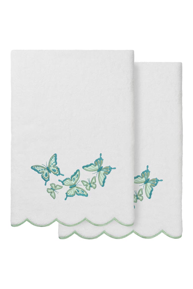 2-Piece Brittney Embroidered Turkish Cotton Bath Towel Set, Main, color, WHITE/ GREEN