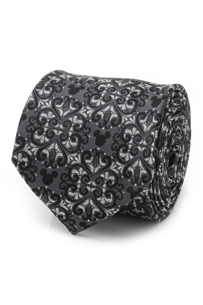 x Disney Mickey Mouse Damask Tile Silk Tie, Alternate, color, GRAY