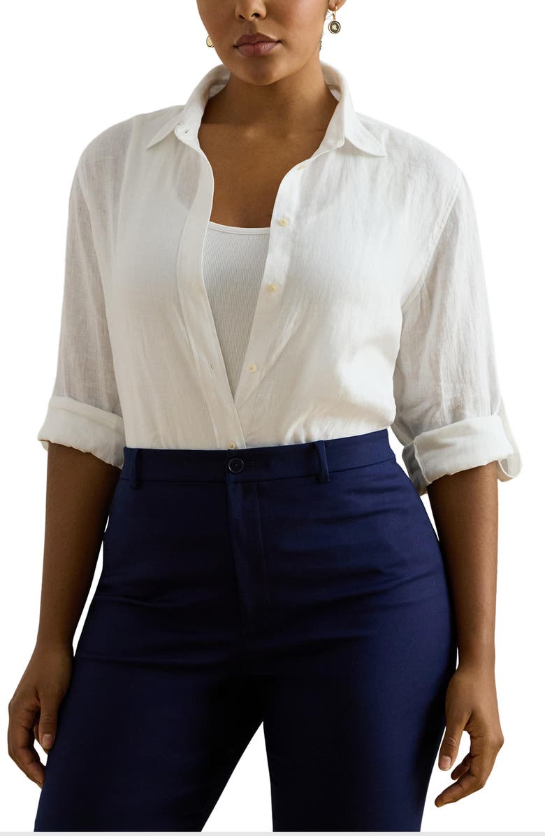 Lauren Ralph Lauren Karrie Tissue Linen Button Up Shirt, Main, color, White