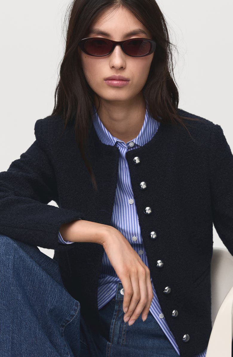 MANGO Bouclé Crop Jacket, Alternate, color, Navy