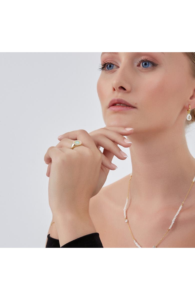 Spero London Enamel Round Sterling Silver Signet Ring, Alternate, color, Gold