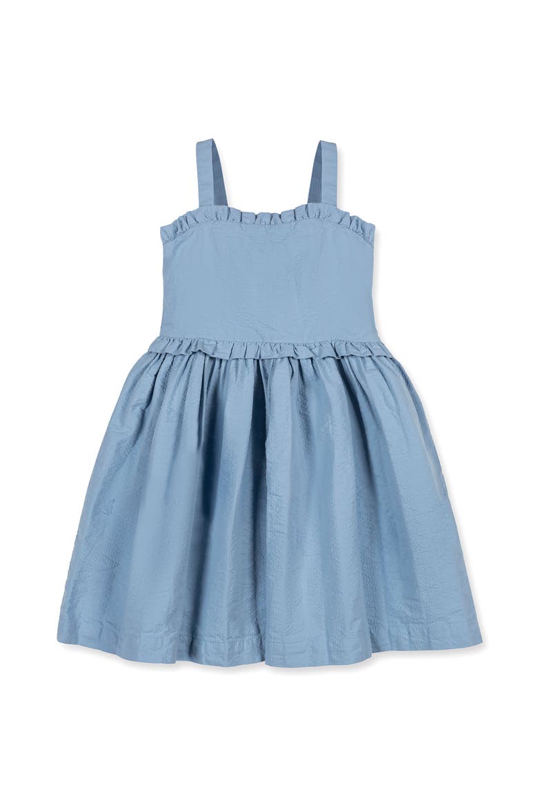 Kids' Organic Ruffle Edge Seersucker Apron Dress, Main, color, Bluebell
