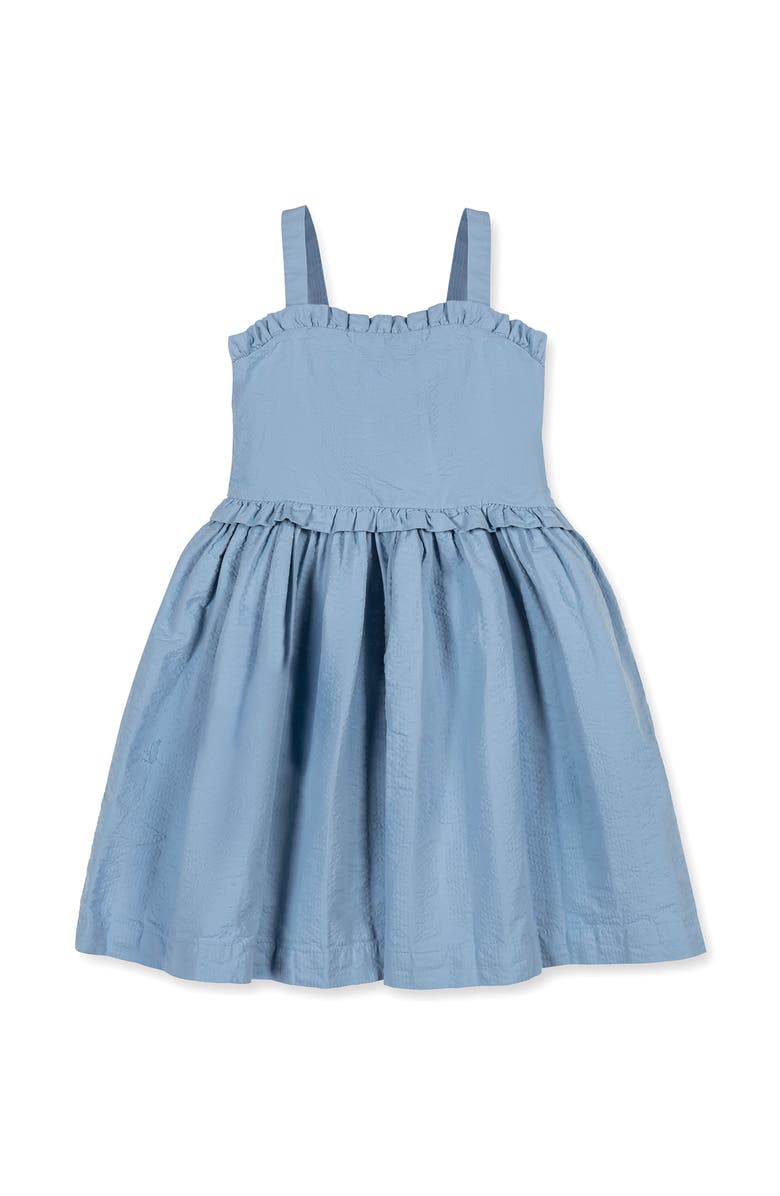 Hope & Henry Kids' Organic Ruffle Edge Seersucker Apron Dress, Main, color, Bluebell