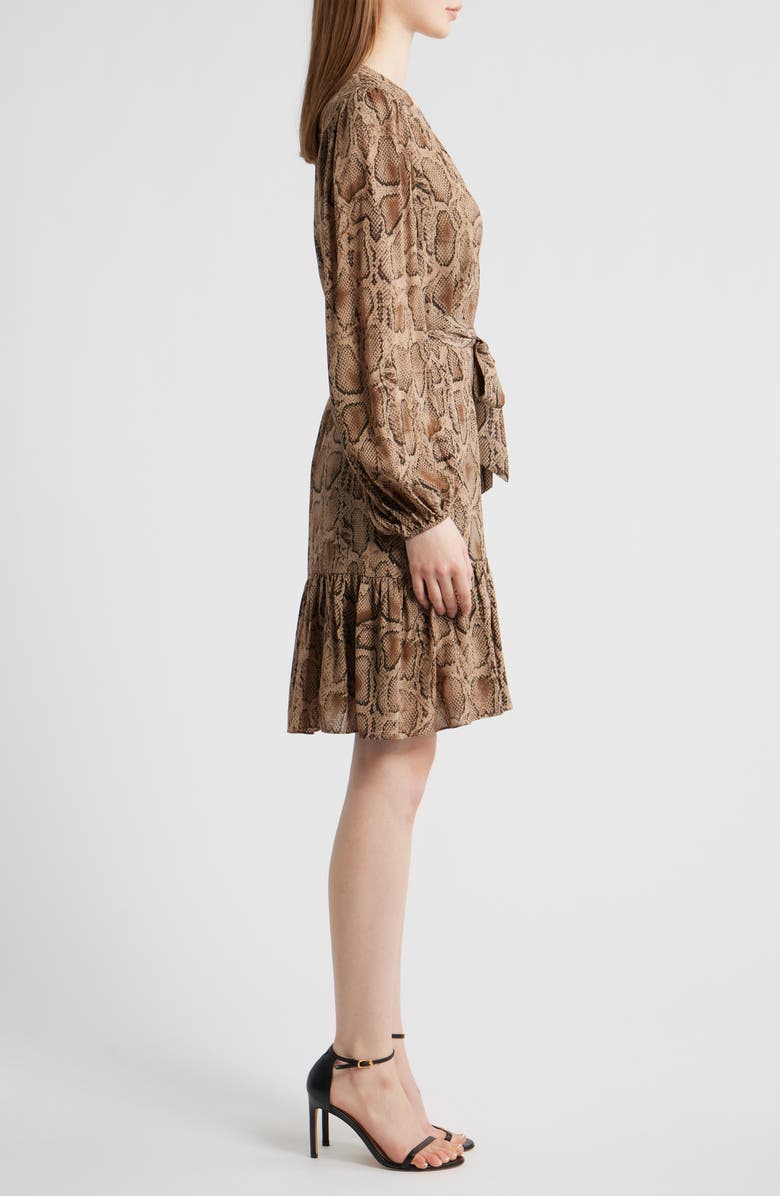 KOBI HALPERIN Samara Snakeskin Print Tie Waist Shirtdress, Alternate, color, Tannin Multi