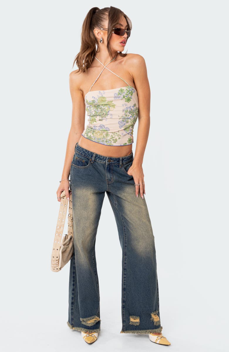 EDIKTED Garden Party Floral Print Mesh Top, Alternate, color, Ivory Mix