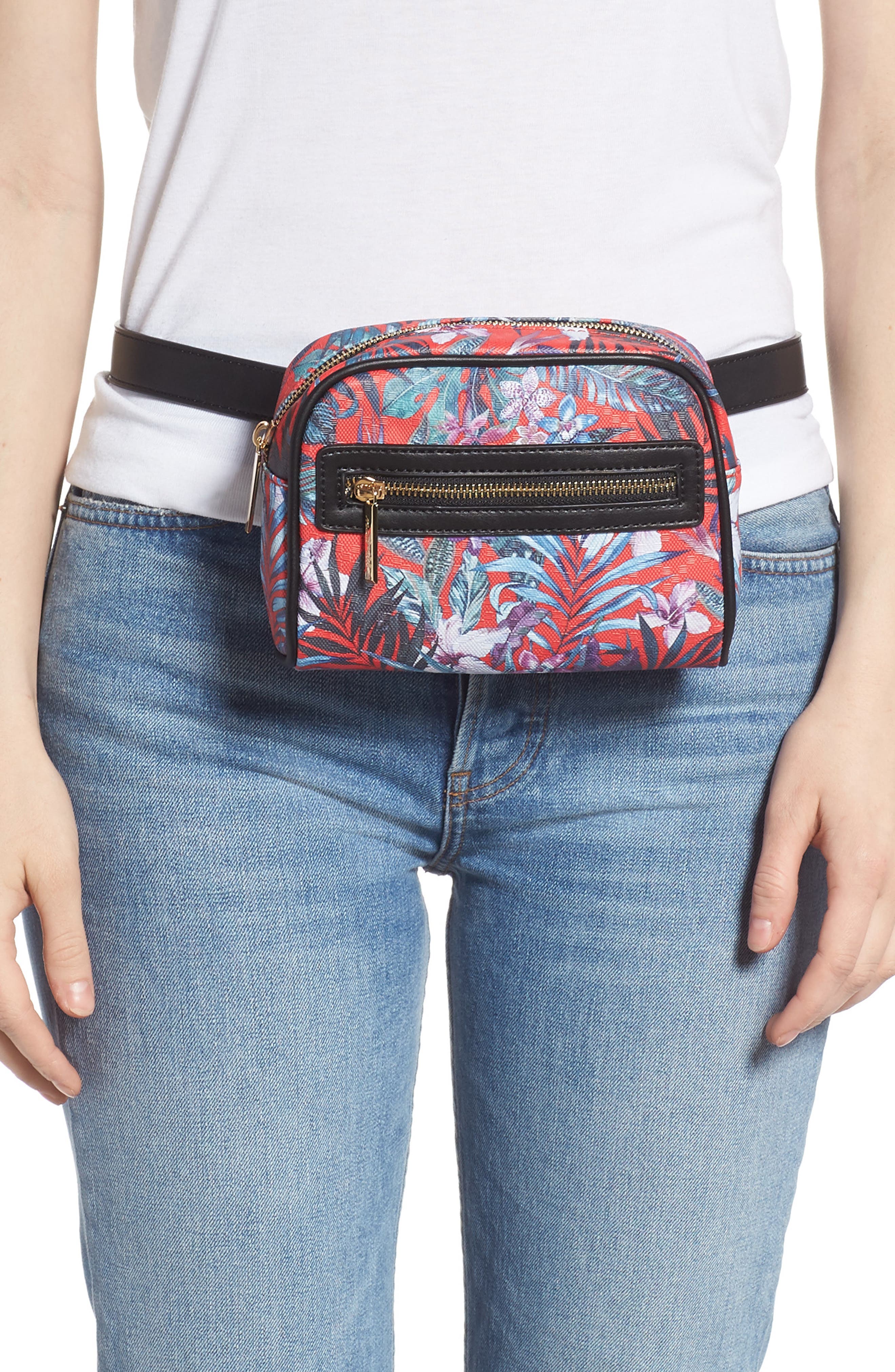 Mali + Lili Lacey Floral Convertible Vegan Leather Belt Bag, Alternate, color, 