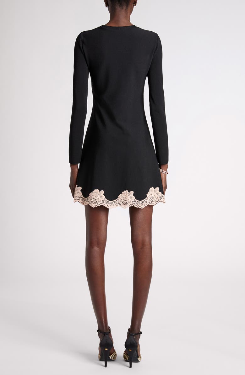 Valentino Garavani Lace Trim Long Sleeve Sweater Dress, Alternate, color, Black