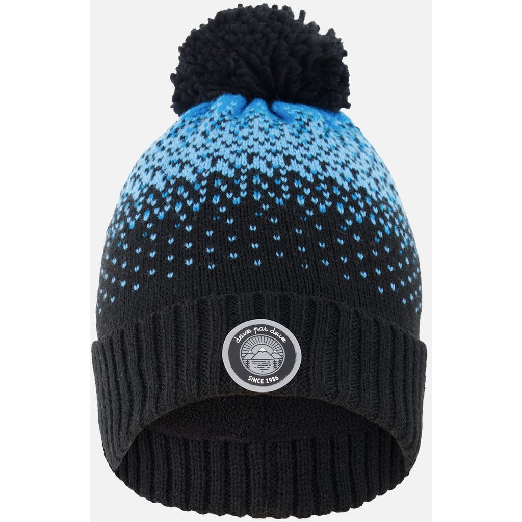 Deux Par Deux Winter Knit Pompom Hat With Lining In Blue
