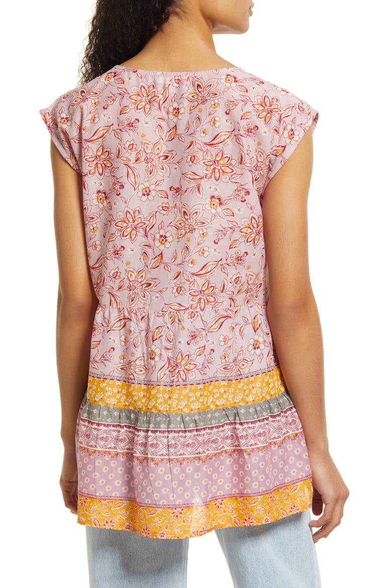 Jessa Border Print Cotton Top, Alternate, color, DUSTY LILIES