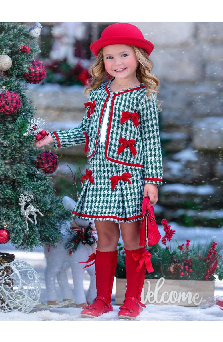 Mia Belle Girls Style And Grace Blazer And Pleated Skirt Set, Alternate, color, Green